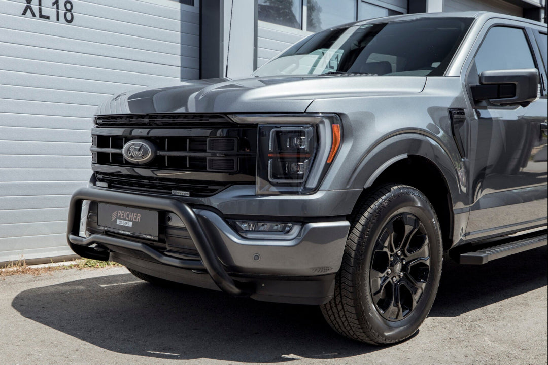 Grey Ford F150 fitted with a black bullbar