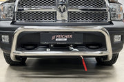 Closeup of a stainless steel bullbar fitted to a Dodge Ram