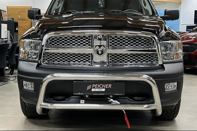 Frontal view of a Dodge Ram Classic with a stainless steel bullbar